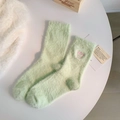 Calze in velluto di visone verde chiaro con ricamo hello rosa per il calore invernale - Taglia unica / Verde chiaro