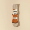 Dikke koraalfleece wintersokken in beige met een schattig oranje en wit kattenpatroon - Eén maat / Khaki