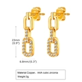 Gold rectangular chain earrings with AAA cubic zirconia in a minimalist style - Gold
