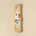 Yellow coral fleece cat paw sock with white kitten pattern and thick plush texture - One Size / Cat Motif