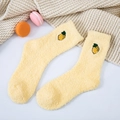Thick warm yellow coral fleece socks with cute lemon embroidery in Japanese style - One Size / Light Yellow