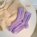 Thick purple cable knit thermal socks made of soft plush mink velvet for winter comfort - One Size / Purple