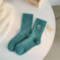 Calze spesse verde scuro in finto visone con ricamo Hello giallo per l'inverno - Taglia unica / Verde Scuro