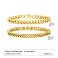 Set di due bracciali in acciaio inossidabile placcato oro IP con maglie cubane e a catenina - 18cm / Oro