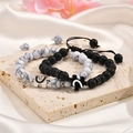 Braccialetti di perle regolabili con cuore puzzle in acciaio inossidabile per coppie - Nero e Bianco