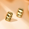 French style 18K gold-plated square pleated stud earrings with wavy liquid metal texture - Gold