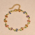 Pulsera de acero inoxidable dorada con dijes de cereza esmaltados y cadena ajustable - Estilo Cereza Multicolor (1900G)