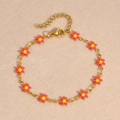 Pulsera de acero inoxidable dorada con dijes de flores de cerezo en esmalte rosa - Estilo Flor Rosa (1901G)