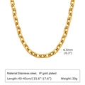 Detail view of 6.5mm stainless steel gold plated thick chain necklace with measurements - 40+5cm / Gold