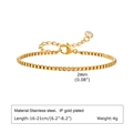 Detalle de pulsera de cadena tipo caja en acero inoxidable dorado de 2 mm con medidas - Dorado