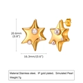 Dimensioni dettagliate degli orecchini a stella in acciaio dorato con perle sintetiche - Oro
