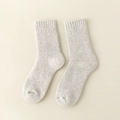 Thick light oatmeal wool blend crew socks with vintage speckled knit texture for winter - One Size (38-46) / Men's Light Grey
