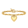Gold stainless steel link bracelet with letter B heart pendant and toggle clasp - Letter B