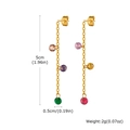 Detailed view showing dimensions of 5cm tassel earrings with colored zircon beads - Gold