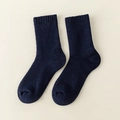 Thick navy blue wool blend crew socks with elastic ribbed cuffs for winter warmth - One Size (38-46) / Men's Navy Blue
