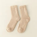Thick light beige sheep wool blend crew socks with cozy ribbed cuffs for winter warmth - One Size / Male Style / Nude