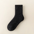 Thick black wool blend crew socks with ribbed cuffs for winter warmth and comfort - One Size / Female Style / Black and Gray