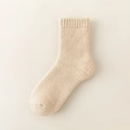 Thick light oat beige wool socks with warm ribbed texture and reinforced toe - One Size / Female Style / Nude