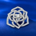 Exquisite S925 sterling silver camellia ring with sparkling pavé set petals - US 5 / Silver