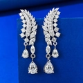 Elegant S925 silver feather earrings with marquise stones and pear-shaped drops - 925 Silver / Silver