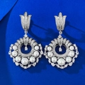 French vintage S925 silver drop earrings with pearls and crystals on blue background - Pearl Earrings