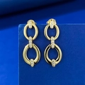 Minimalist double link gold hoop earrings with white diamond accents on dark blue base - 925 Silver / Gold