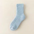 Thick light blue wool blend crew sock featuring soft texture and ribbed cuffs - One Size / Female Style / Blue