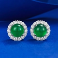 Elegantes pendientes halo de plata 925 con piedras redondas de calcedonia verde cabujón - Plata 925 / Calcedonia Verde