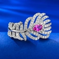 Squisito anello a piuma in argento S925 con zirconi micropave e gemma rosa ovale - US 5 / Rosa