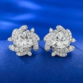 Elegant triangle stud earrings with sparkling halo stones on blue velvet base - White Stone Style (E459) / 925 Silver / White Rhinestone