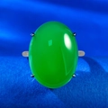 Elegant 925 silver plated ring with large oval green chalcedony in 4-prong setting - US 5 / Green Chalcedony