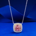 Collana con ciondolo gemma rosa taglio cushion e doppia cornice di diamanti su velluto blu - Argento 925 / Rosa Padparadscha (N342)