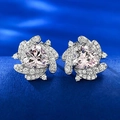 Pink triangular gemstone stud earrings with halo micro-pave setting on blue velvet - Pink Stone Style (E459) / 925 Silver / Pink Rhinestone