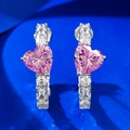 Pendientes colgantes de corazón rosa brillante con engaste plateado para mujer - Plata 925 / Circonita Rosa (Par)