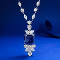 Collana di lusso in argento 925 con pendente quadrato blu reale e diamanti bianchi - Argento 925 / Blu Reale