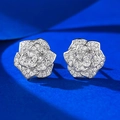 Exquisite S925 silver camellia stud earrings featuring pavé cubic zirconia flower petals - 925 Silver / Small Camellia Stud Earrings
