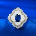 Elegant S925 silver ring featuring royal blue stone and white mother of pearl inlay - US 5 / Blue