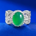 Elegant 925 silver plated ring with large oval green chalcedony and micro-pave crystals - US 5 / R846 Green Chalcedony