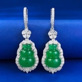 Elegant S925 silver gourd earrings with green chalcedony and sparkling zircon stones - 925 Silver / Green Chalcedony Gourd Style (E478)