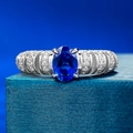 Luxurious S925 silver ring featuring an oval blue sapphire and pavé-set side diamonds - US 5 / Royal Blue