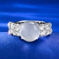 925 silver ring with high-ice egg-face jadeite and pave zircon accents in silver - US 5