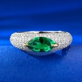 Luxuriöser S925 Silberring mit 5x10mm marquise grünem Stein und Pavé-Mikrodiamanten - US 5 / Grüner Strass (R859)