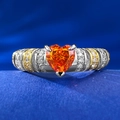 S925 silver heart orange gemstone ring with two-tone band and pavé cubic zirconia - US 5 / Fanta Orange (R863)