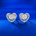 Orecchini a lobo a cuore in argento S925 con pavé di zirconi brillanti per donne - Cuore (E487) / Argento 925