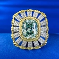 Luxurious S925 silver cocktail ring with large green emerald cut stone in palace style - US 5 / Green Tourmaline (R865)