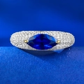 S925 Silberring mit 5x10mm Marquise blauem Stein und funkelnder Diamant-Pavé-Fassung - US 5 / Blauer Strass (R859)