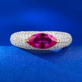 S925 Silberring mit marquise-förmigem rosa Edelstein und Pavé-Diamanten für Damen - US 5 / Rosaroter Strass (R859)