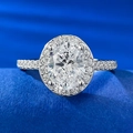 Elegante 925 zilveren halo ring met grote ovale solitair en pavé gezette accenten - US 5 / Witte Strass Stijl (R881)