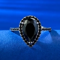 925 silver pear cut black zircon halo ring with pave setting on high-quality blue texture - US 5 / Black/Silver