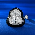Anello aperto in argento S925 stile cinese a forma di zucca con agata nera e zirconi - Aperto Regolabile / Anello a Zucca (K053)